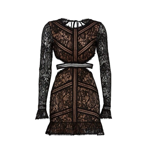 NWT For Love and Lemons Emerie Size M Black Lace Cut Out Mini Dress Open Back - Picture 8 of 16